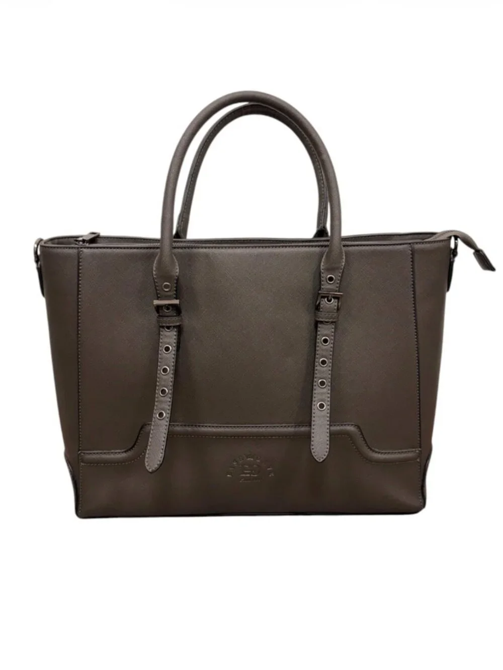 Laptop Travel Tote Bag Granite Grey Saffiano Eco Leather 15.6in Size Large